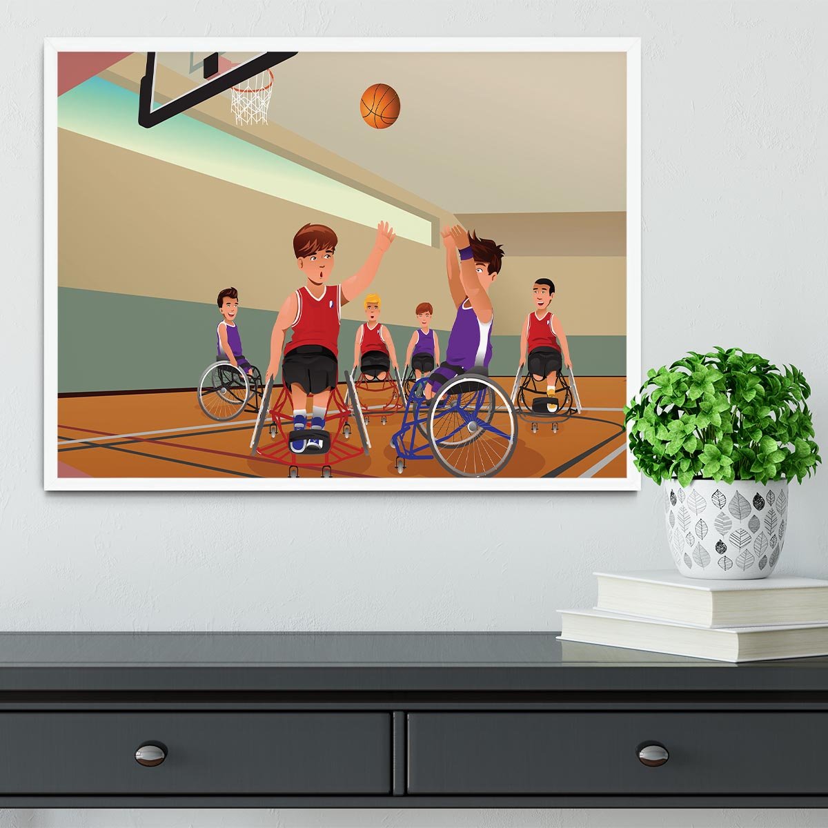 Wheelchairs playing basketball Framed Print - Canvas Art Rocks -6