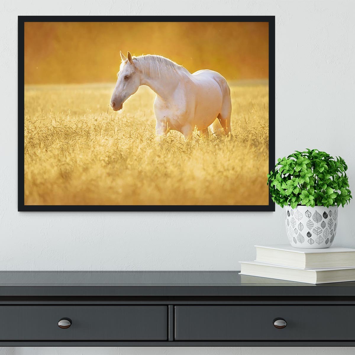 White Orlov trotter horse in rye Framed Print - Canvas Art Rocks - 2