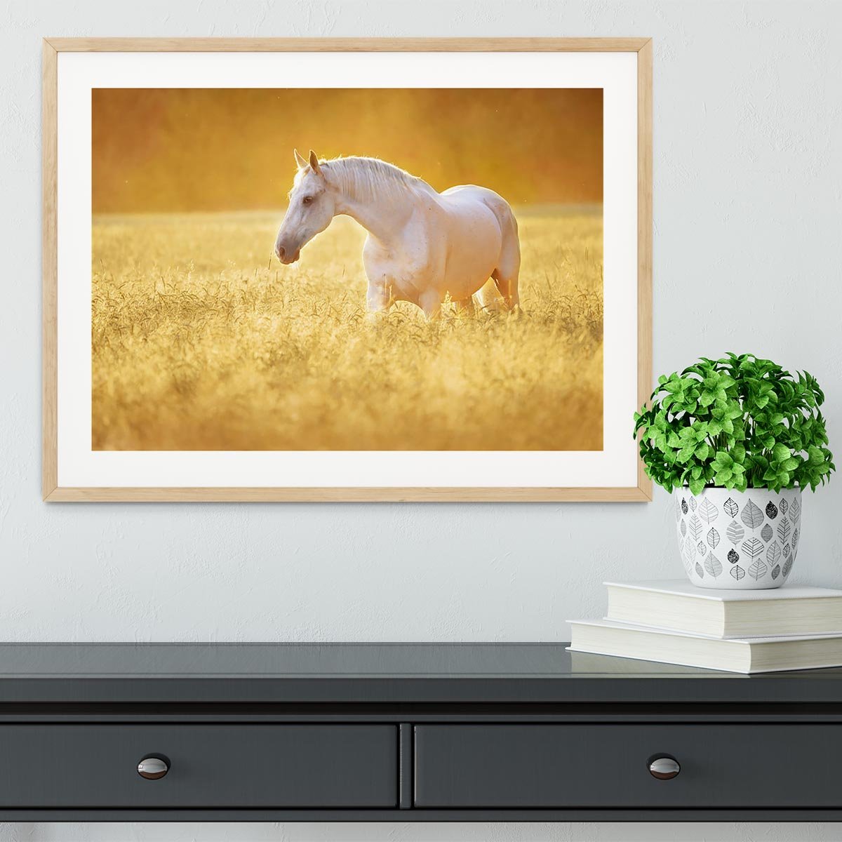 White Orlov trotter horse in rye Framed Print - Canvas Art Rocks - 3