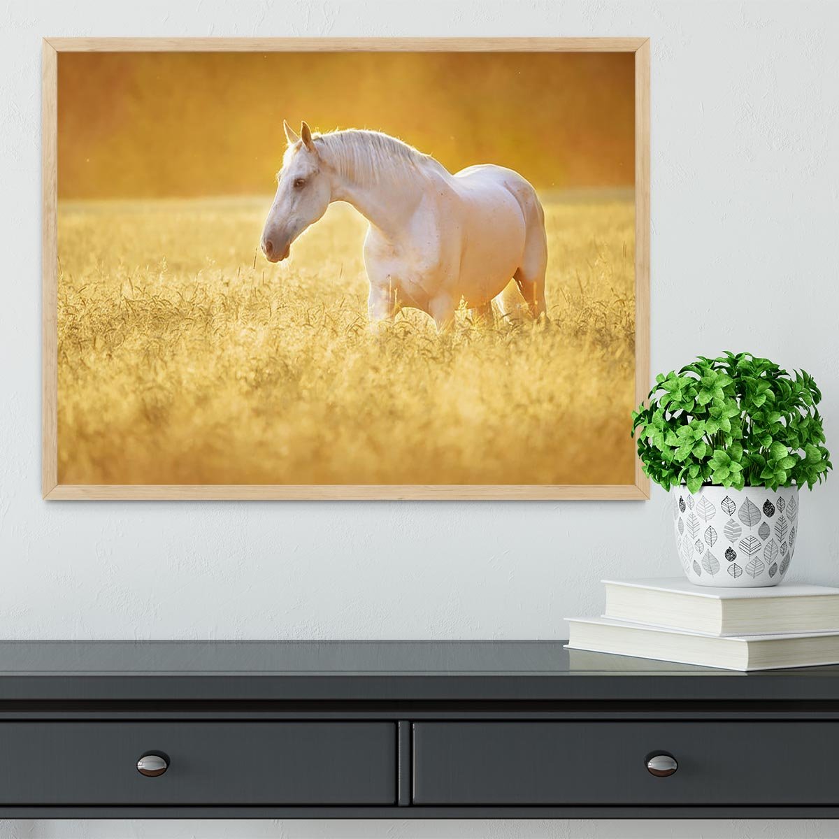 White Orlov trotter horse in rye Framed Print - Canvas Art Rocks - 4