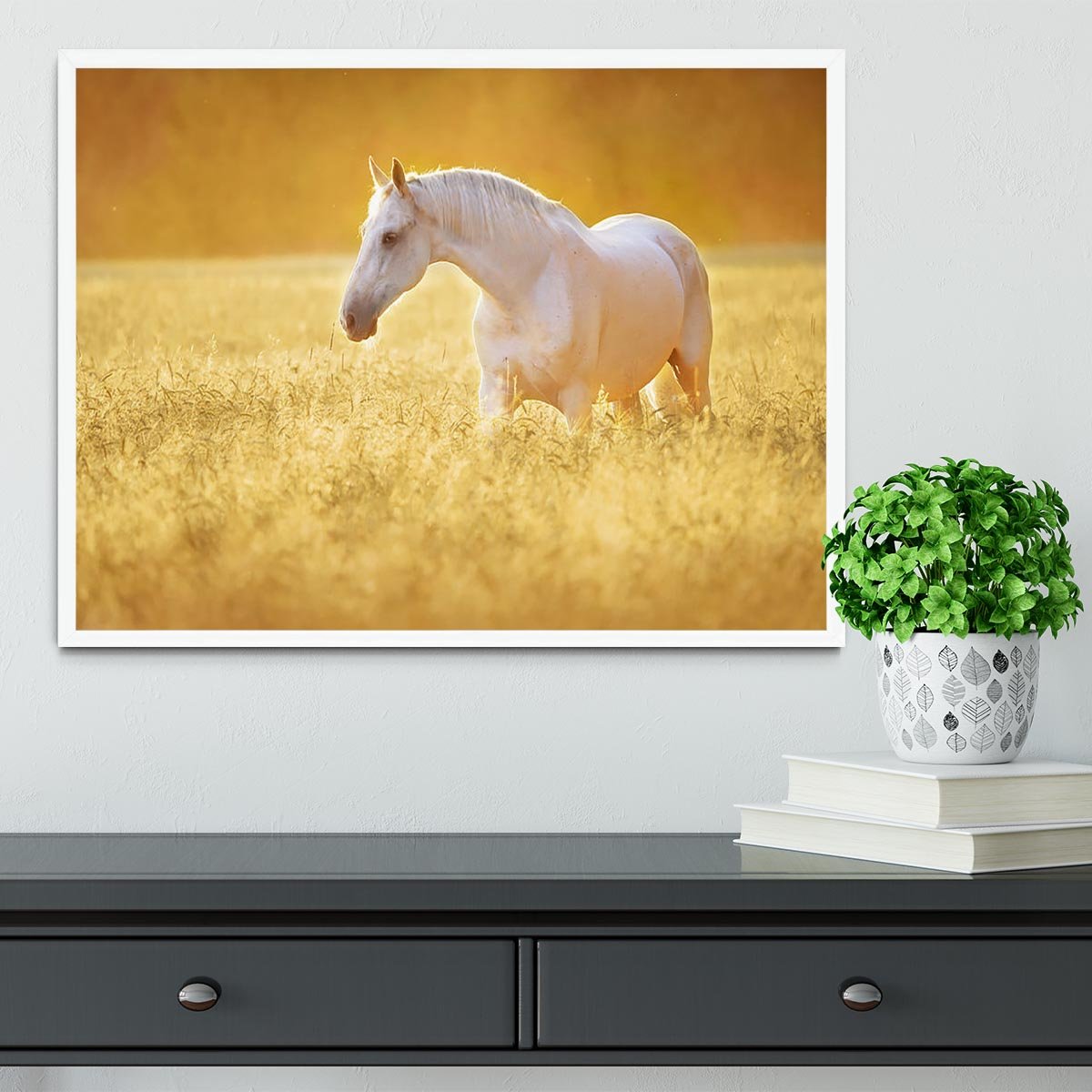 White Orlov trotter horse in rye Framed Print - Canvas Art Rocks -6