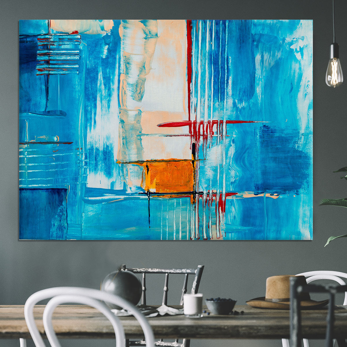 White Red and Blue Abstract Painting Canvas Print or Poster - Canvas Art Rocks - 3