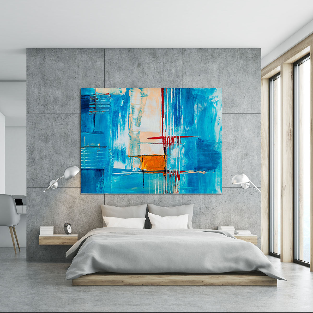 White Red and Blue Abstract Painting Canvas Print or Poster