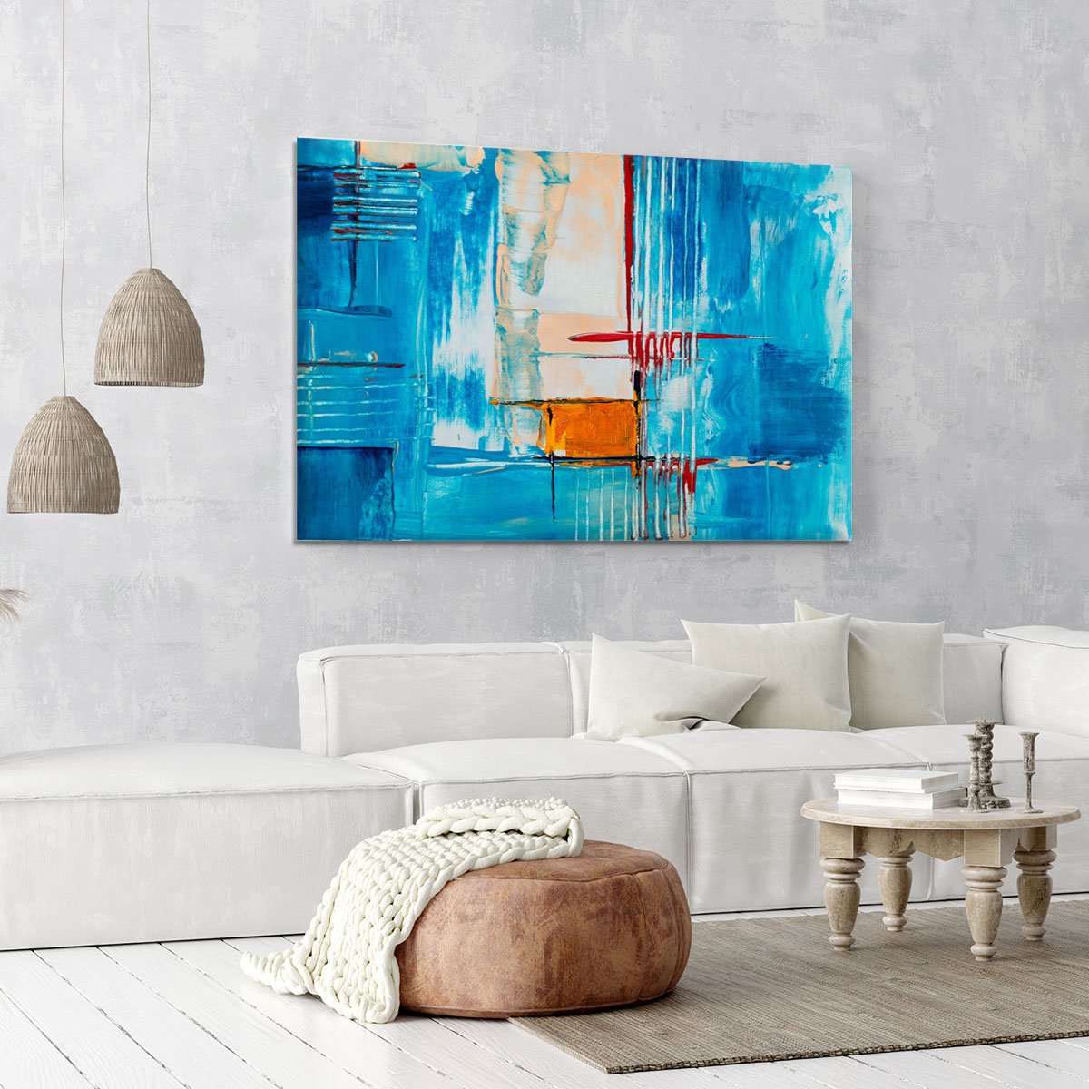 White Red and Blue Abstract Painting Canvas Print or Poster