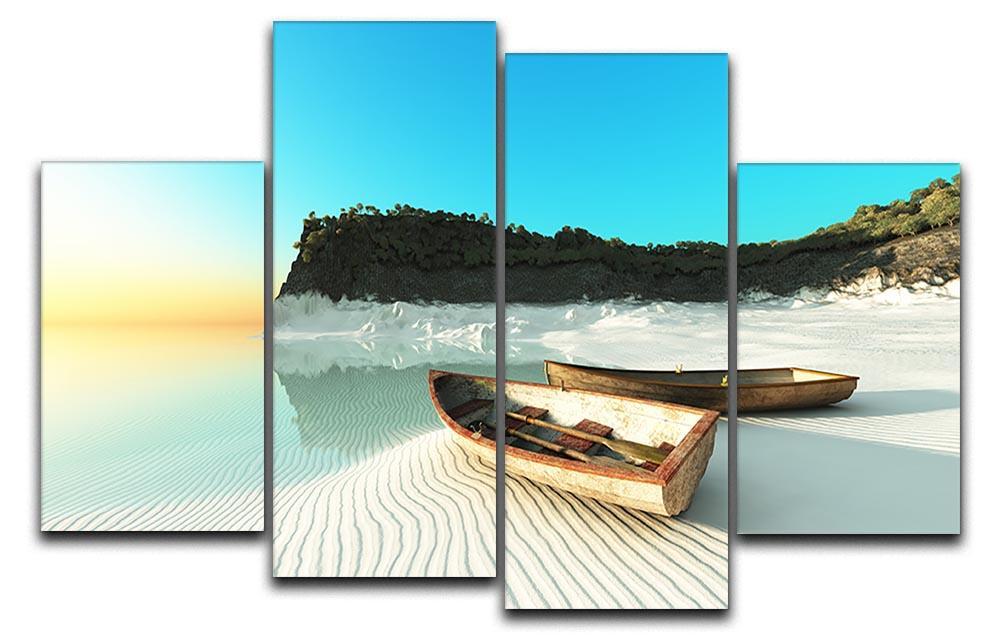 White Sand Boats 4 Split Panel Canvas - Canvas Art Rocks - 1