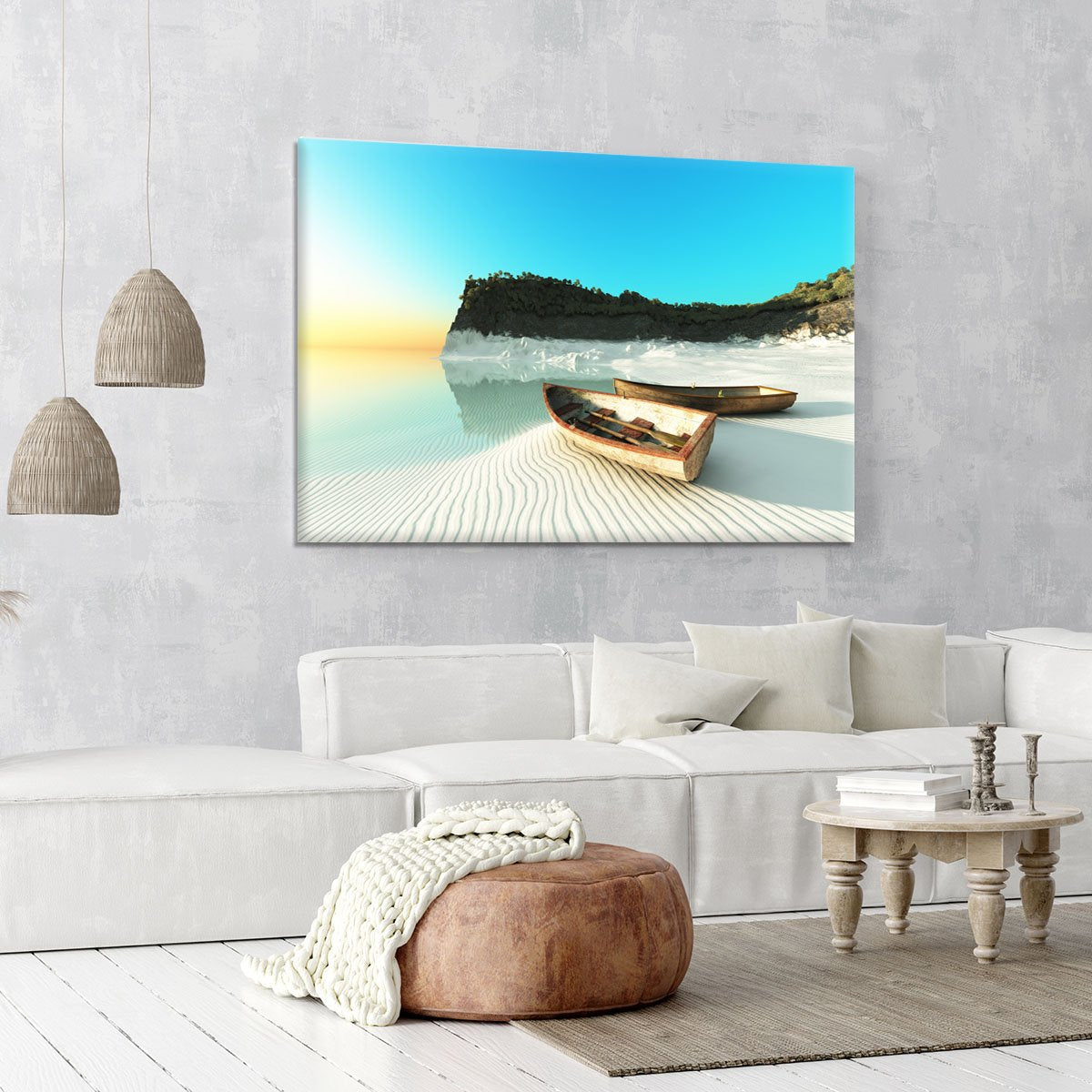 White Sand Boats Canvas Print or Poster