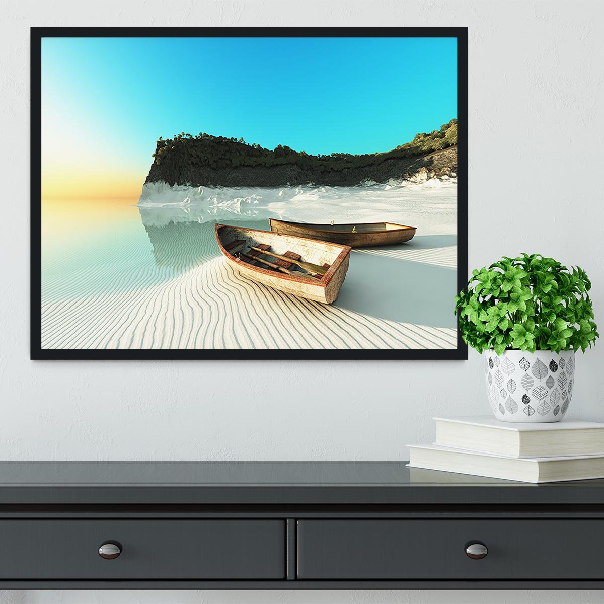 White Sand Boats Framed Print - Canvas Art Rocks - 2