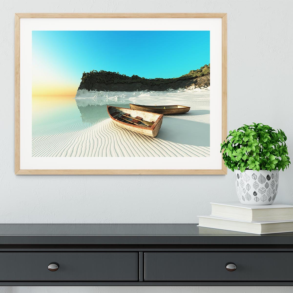 White Sand Boats Framed Print - Canvas Art Rocks - 3