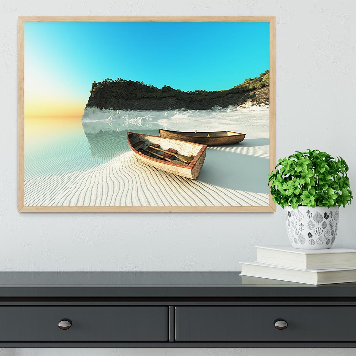 White Sand Boats Framed Print - Canvas Art Rocks - 4