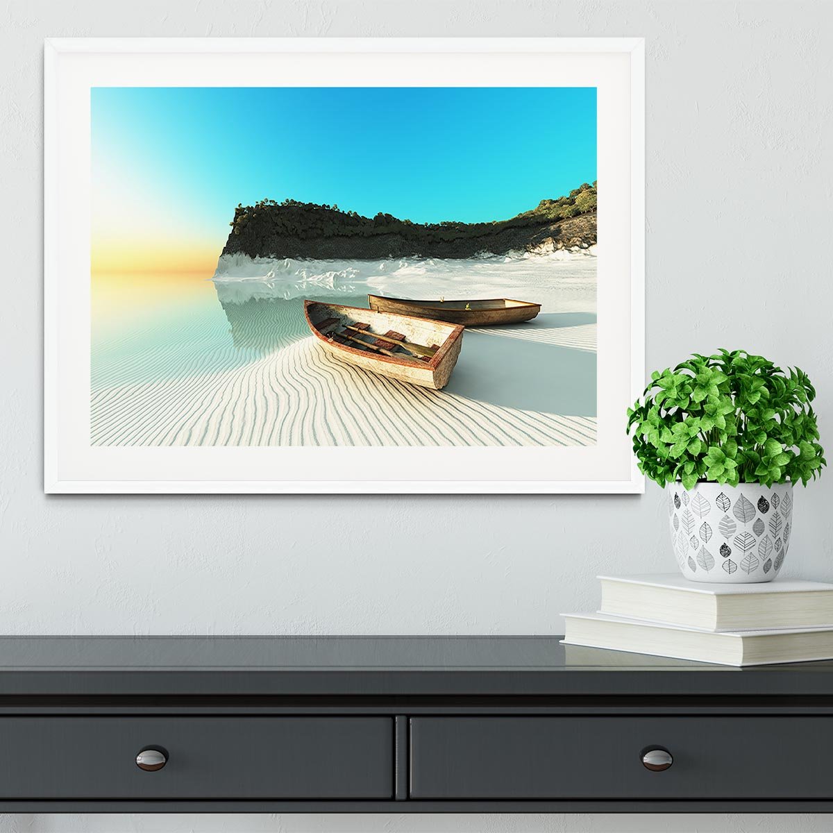 White Sand Boats Framed Print - Canvas Art Rocks - 5