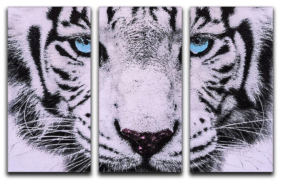 White Tiger Face 3 Split Panel Canvas Print - Canvas Art Rocks - 1