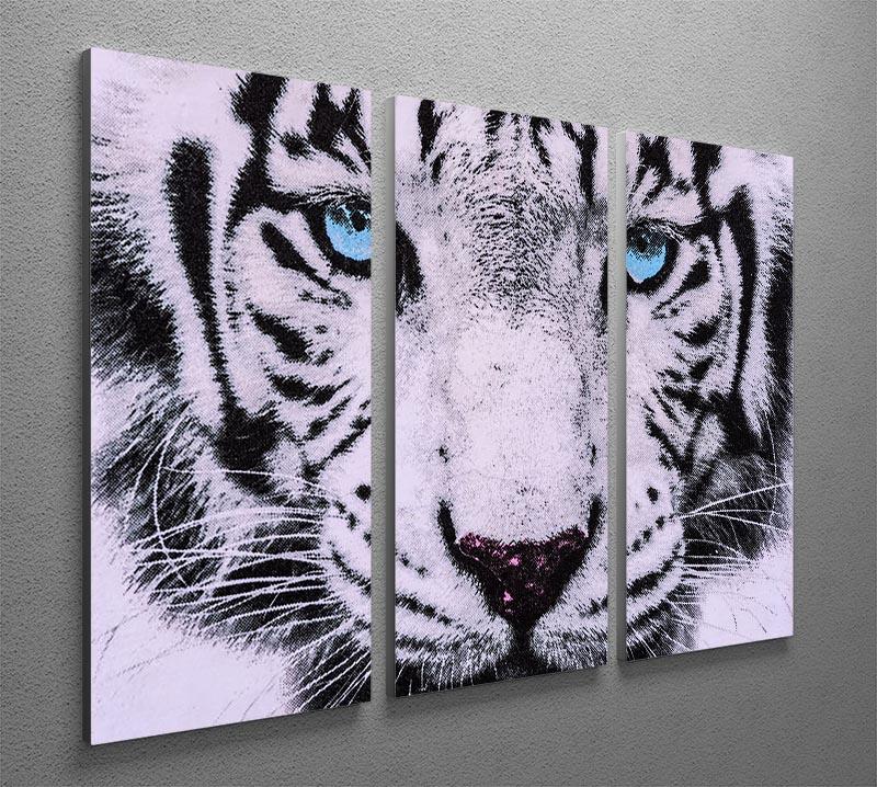 White Tiger Face 3 Split Panel Canvas Print - Canvas Art Rocks - 2