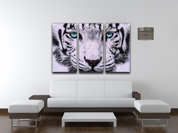 White Tiger Face 3 Split Panel Canvas Print - Canvas Art Rocks - 3