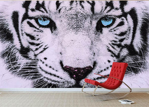 White Tiger Face Wall Mural Wallpaper - Canvas Art Rocks - 2