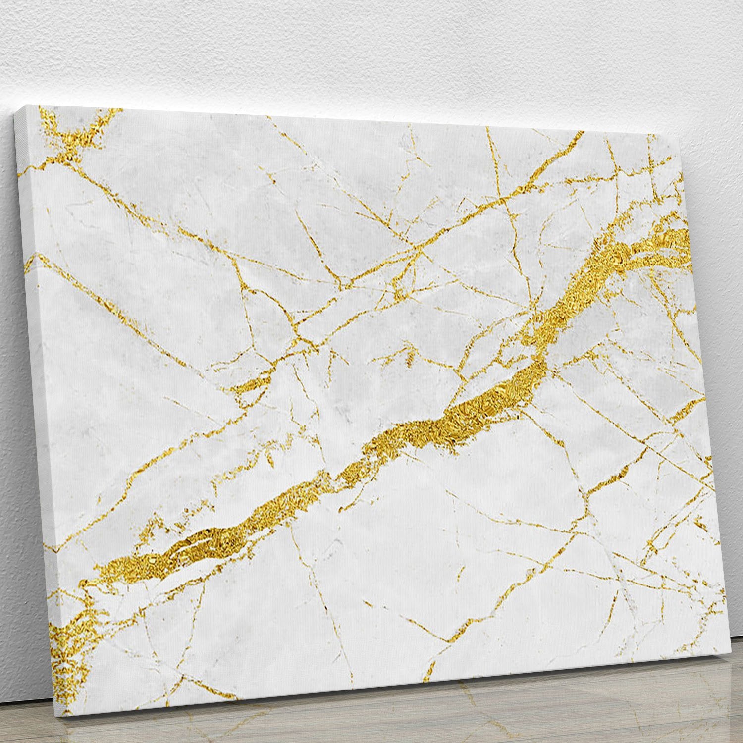 White and Gold Cracked Marble Canvas Print or Poster