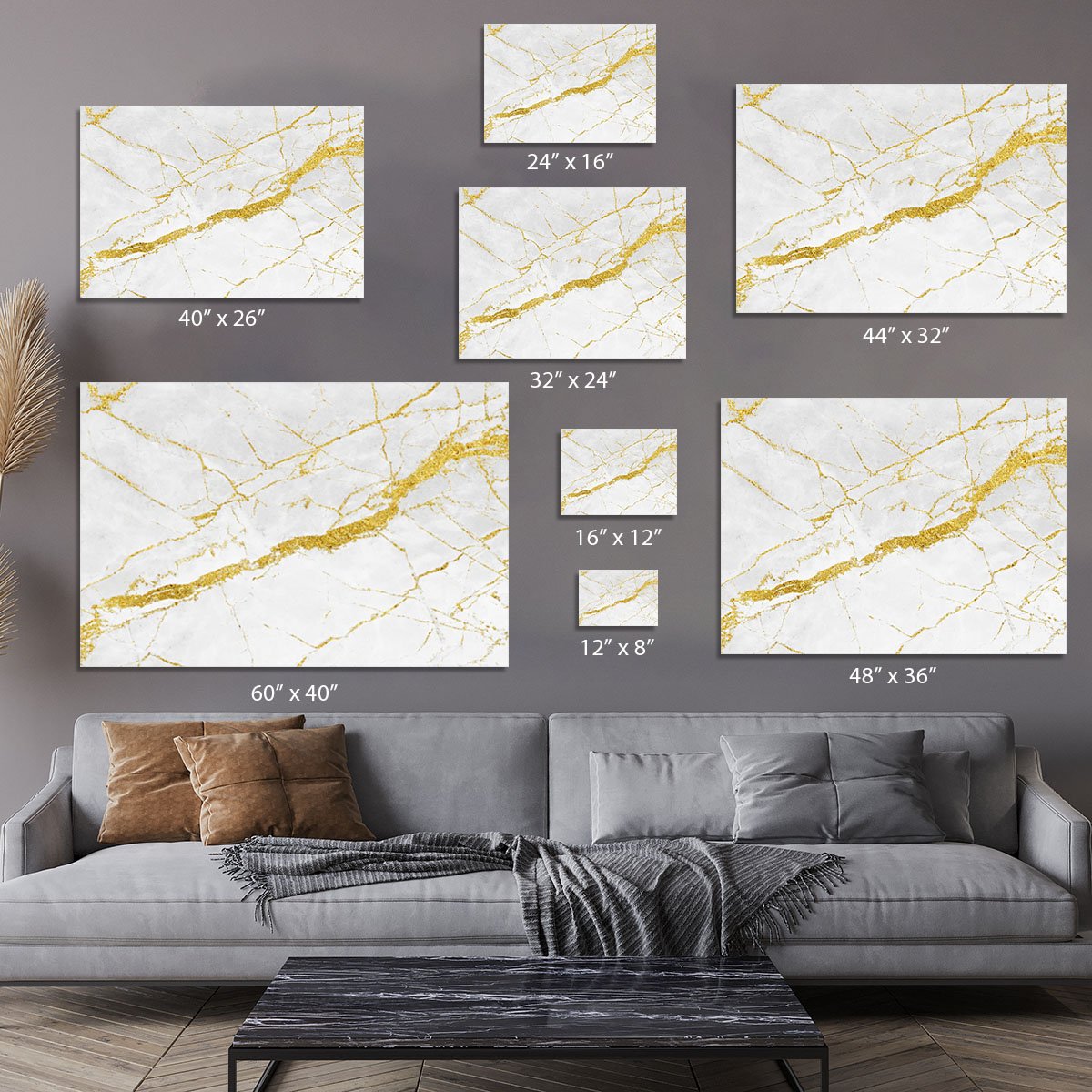 White and Gold Cracked Marble Canvas Print or Poster