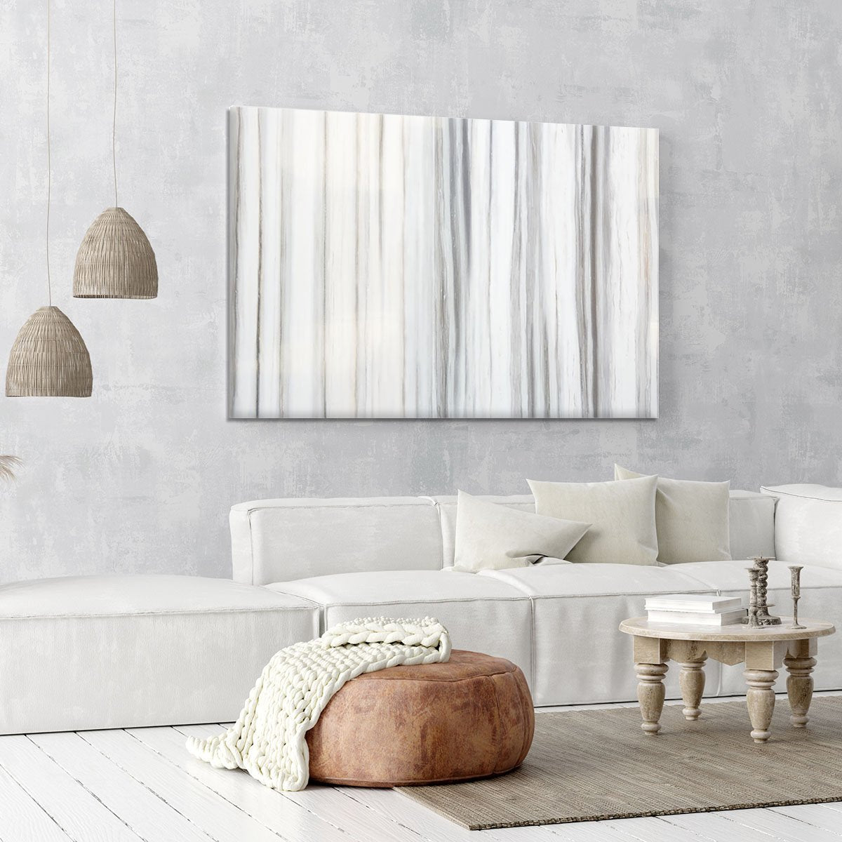 White and Grey Striped Marble Canvas Print or Poster