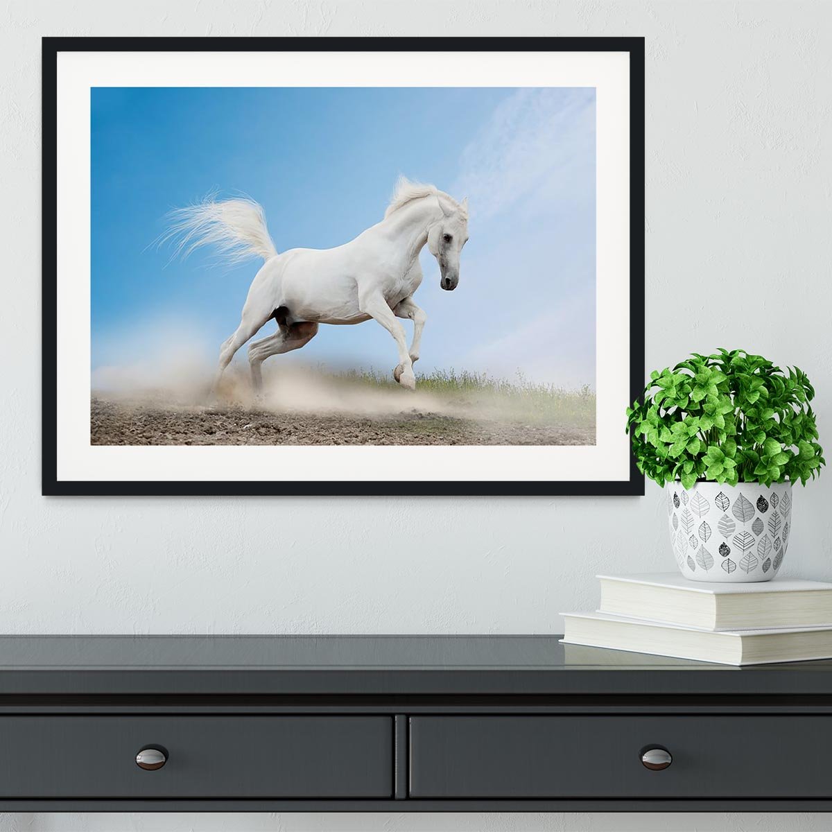 White arabian horse Framed Print - Canvas Art Rocks - 1