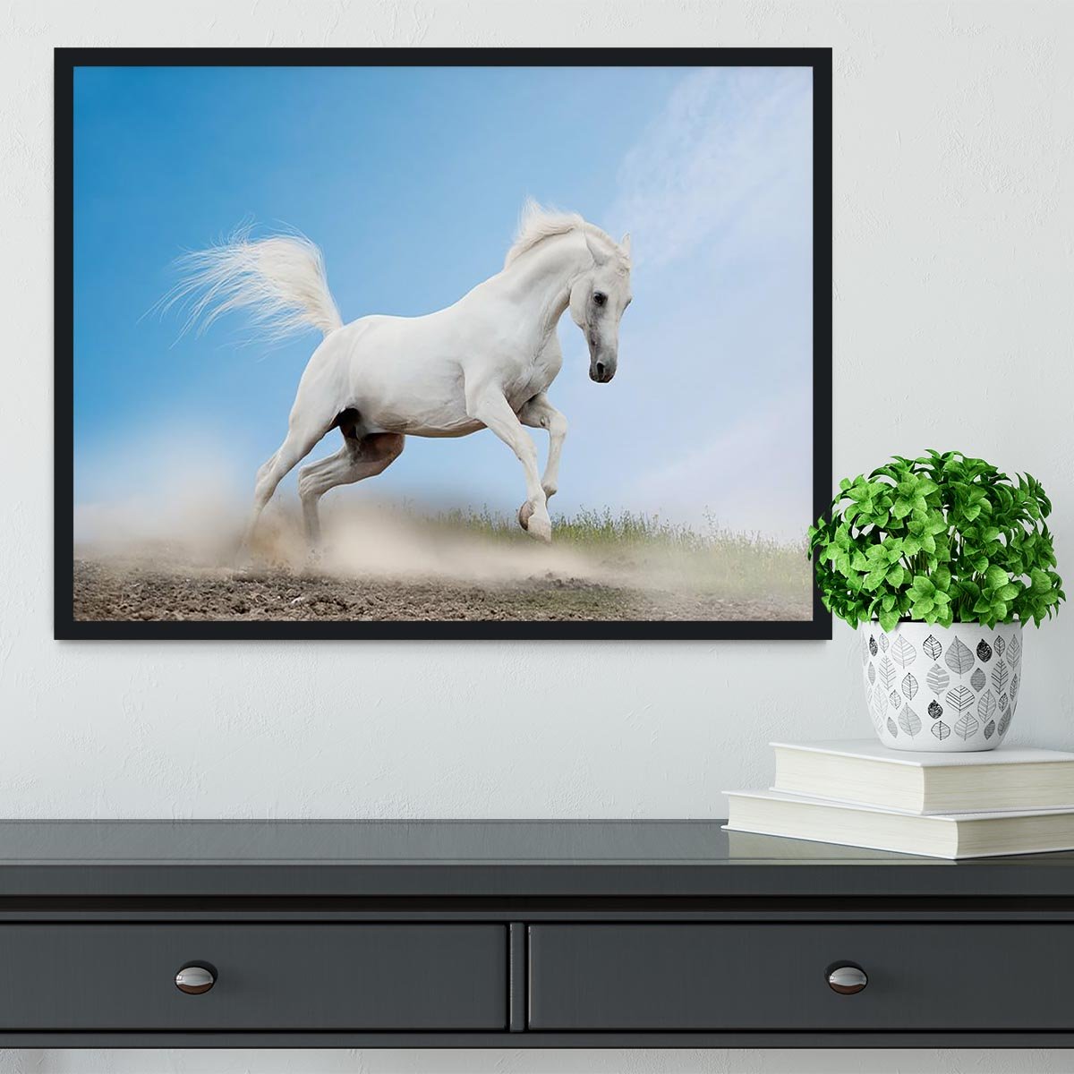 White arabian horse Framed Print - Canvas Art Rocks - 2