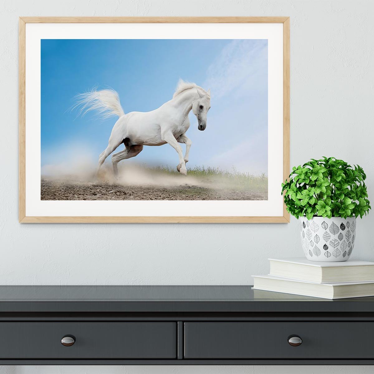 White arabian horse Framed Print - Canvas Art Rocks - 3