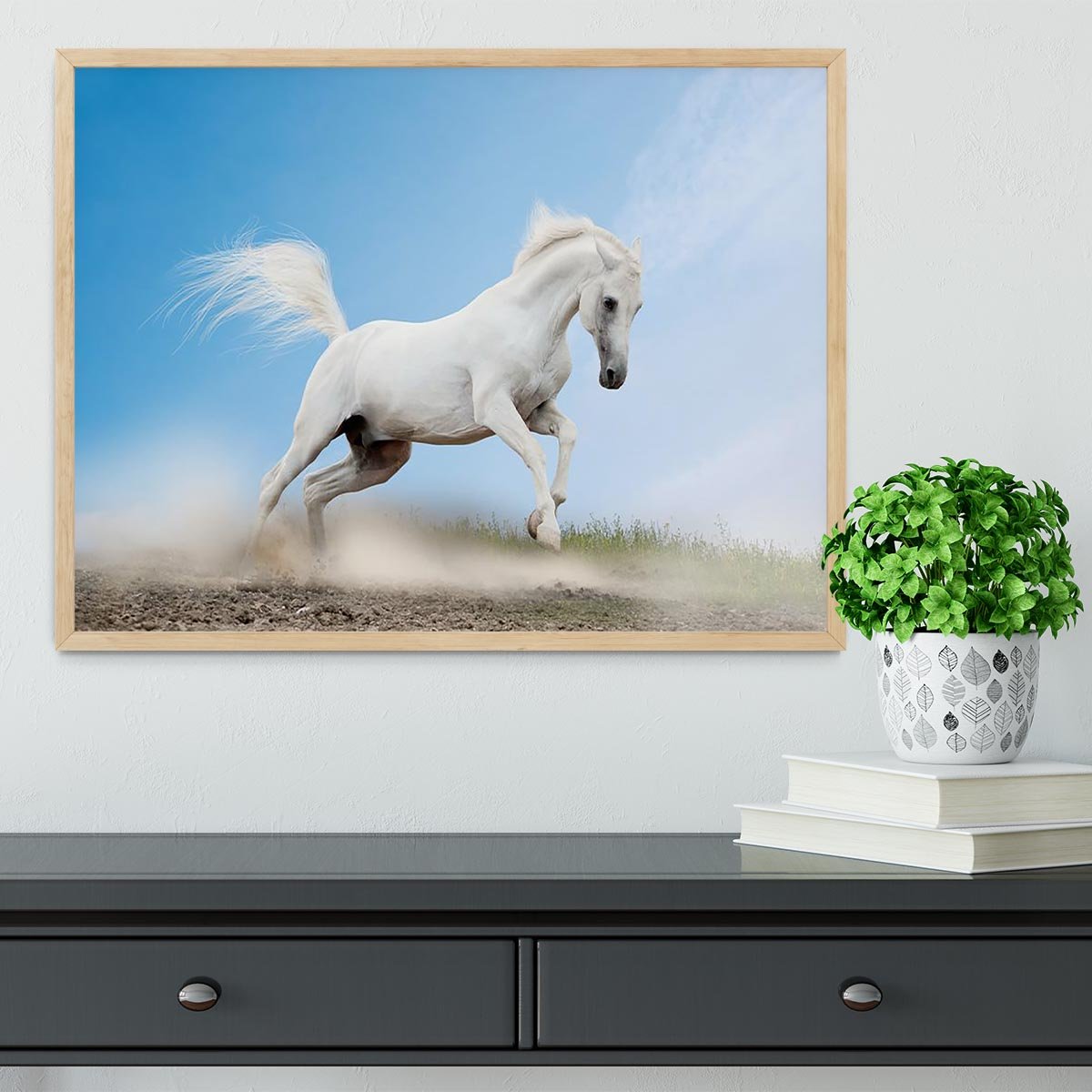 White arabian horse Framed Print - Canvas Art Rocks - 4