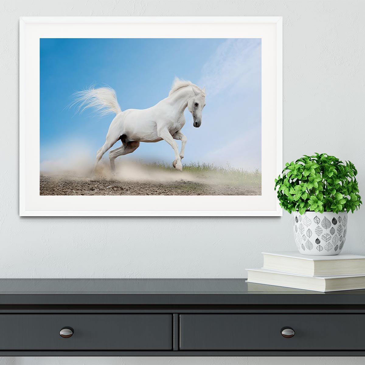 White arabian horse Framed Print - Canvas Art Rocks - 5