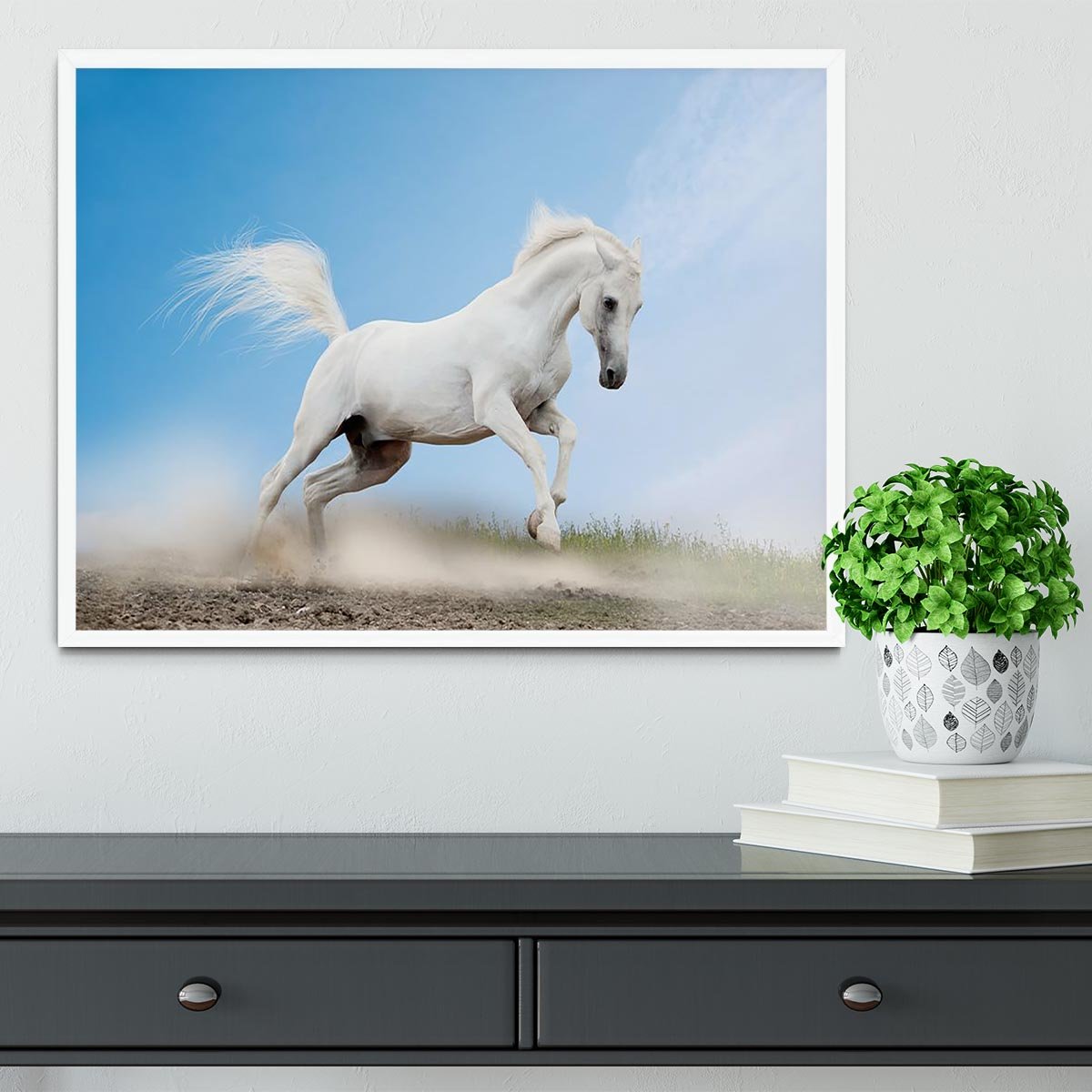 White arabian horse Framed Print - Canvas Art Rocks -6