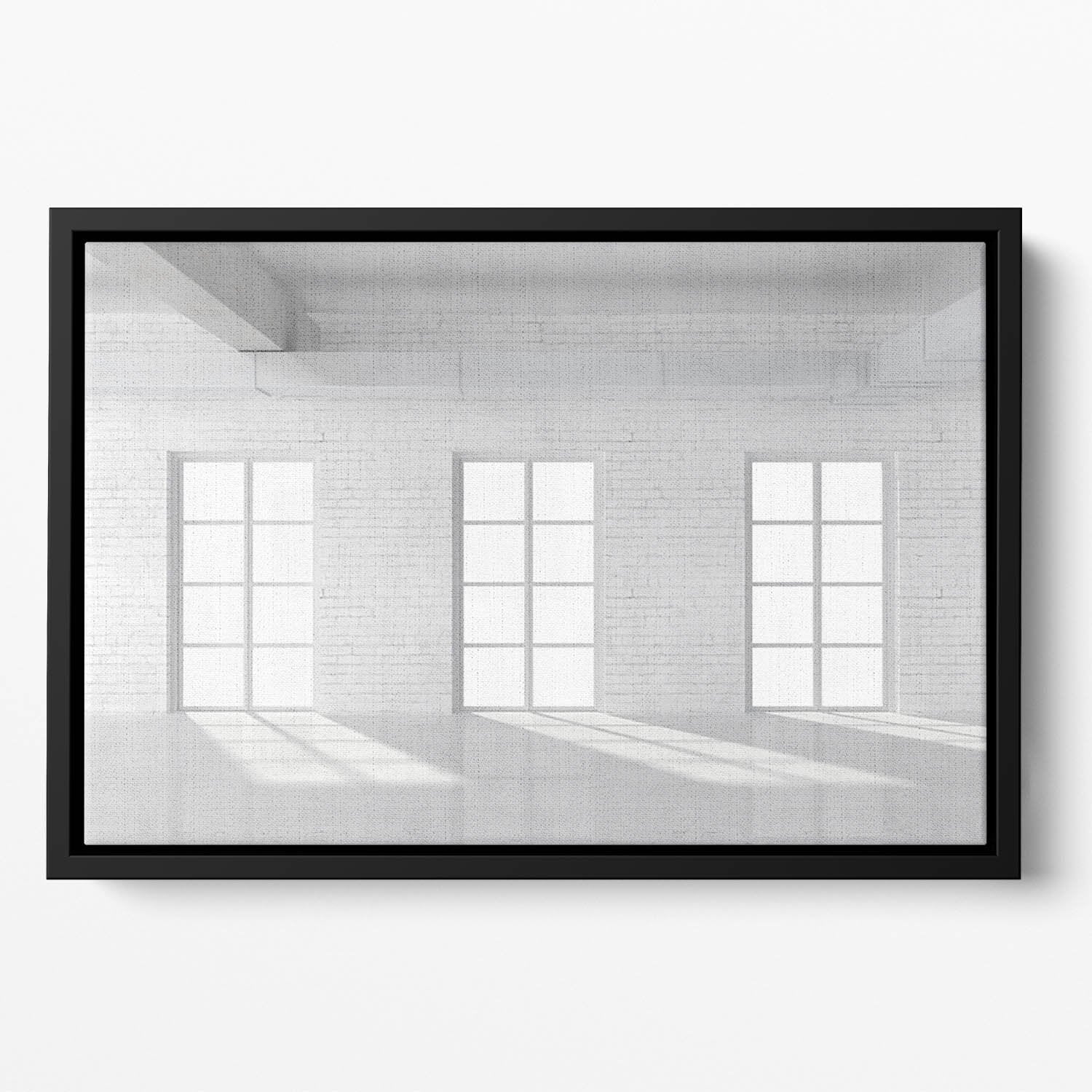 White brick loft with window Floating Framed Canvas