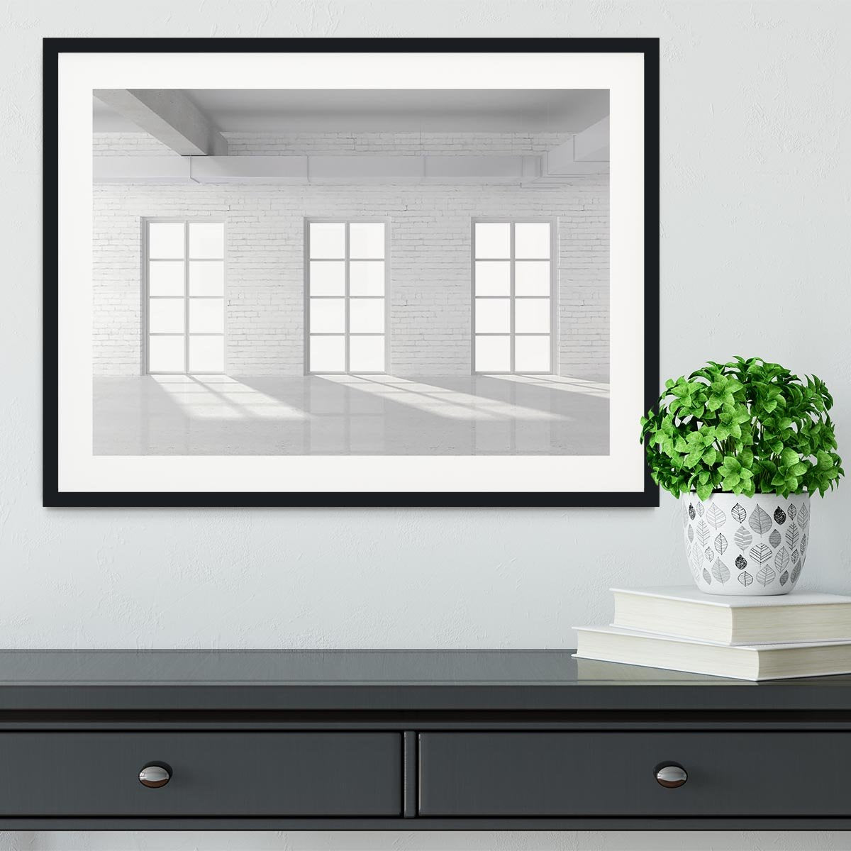 White brick loft with window Framed Print - Canvas Art Rocks - 1