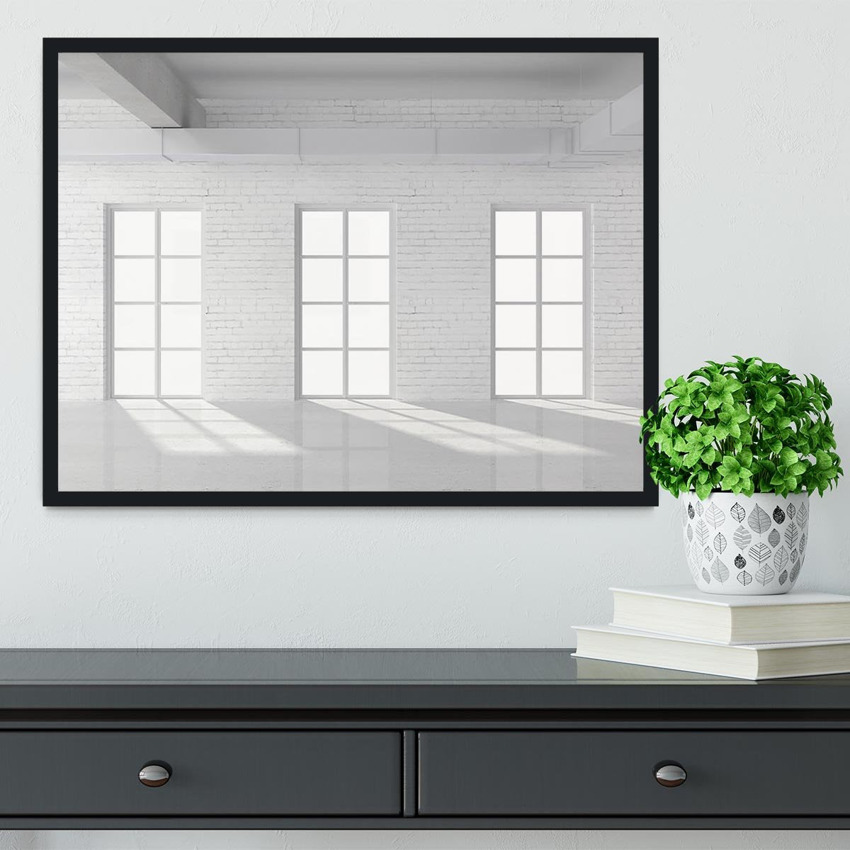 White brick loft with window Framed Print - Canvas Art Rocks - 2
