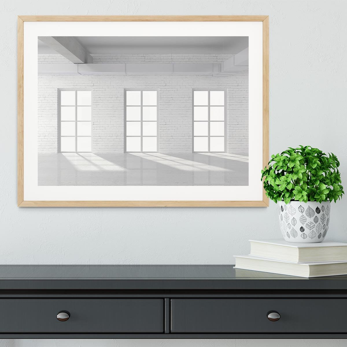White brick loft with window Framed Print - Canvas Art Rocks - 3