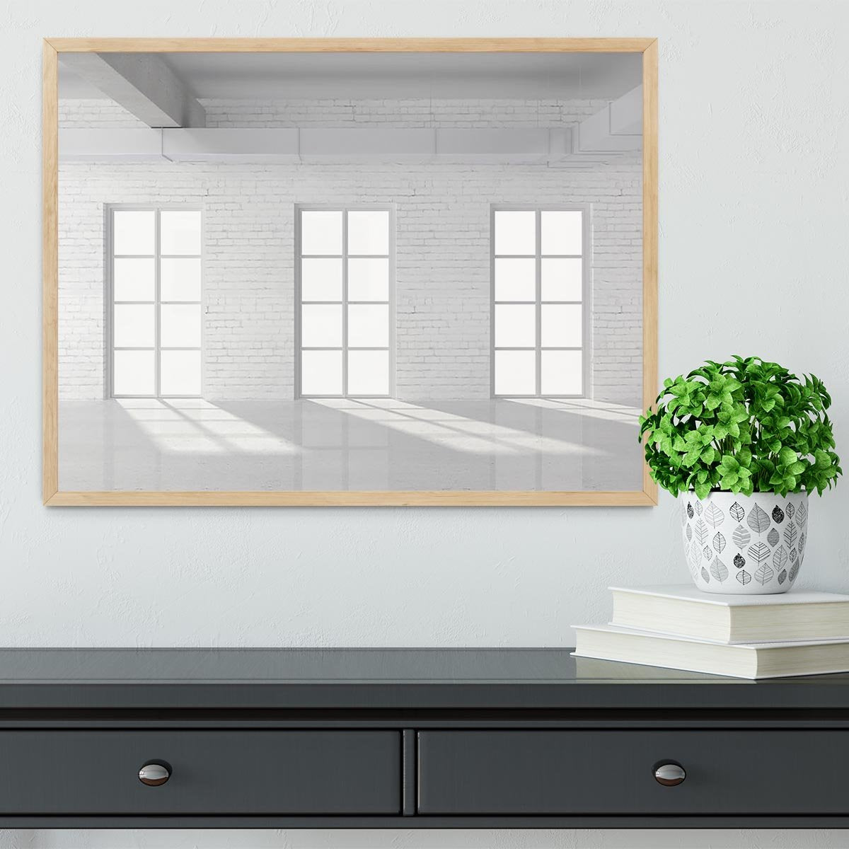 White brick loft with window Framed Print - Canvas Art Rocks - 4