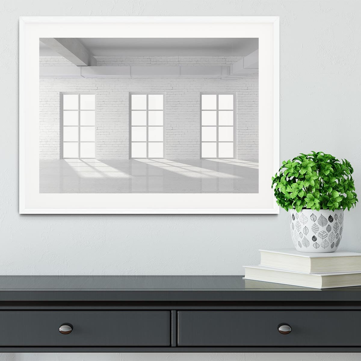 White brick loft with window Framed Print - Canvas Art Rocks - 5