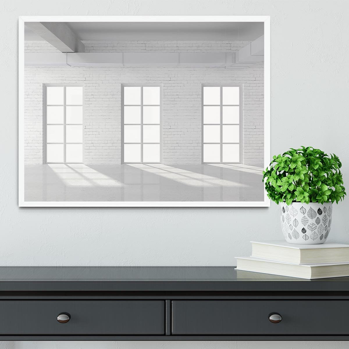 White brick loft with window Framed Print - Canvas Art Rocks -6