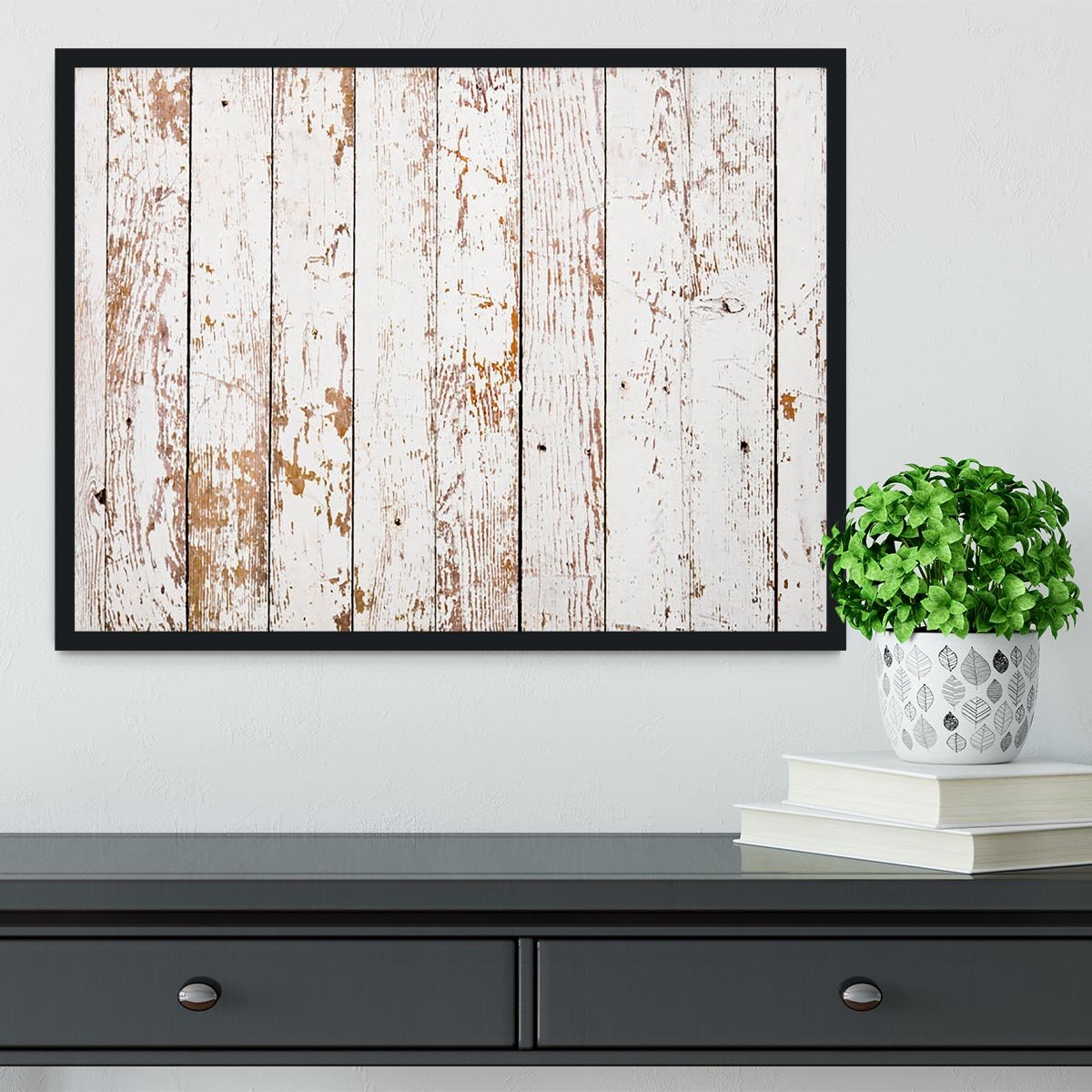 White grunge wooden Framed Print - Canvas Art Rocks - 2