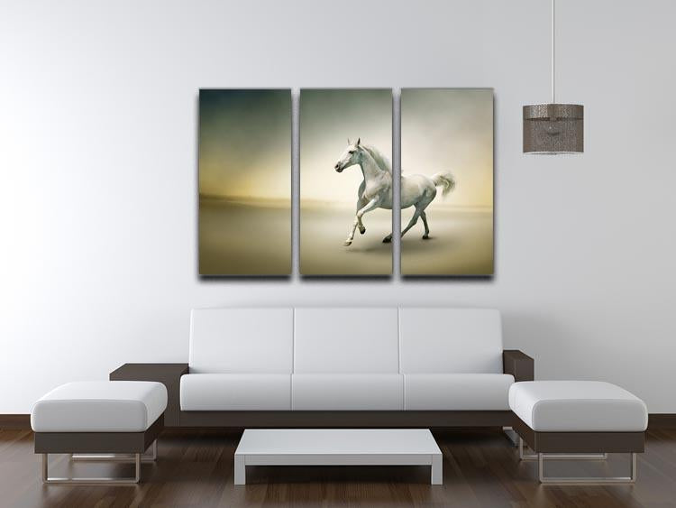 White horse in motion 3 Split Panel Canvas Print - Canvas Art Rocks - 3