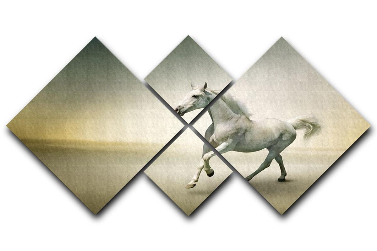 White horse in motion 4 Square Multi Panel Canvas - Canvas Art Rocks - 1