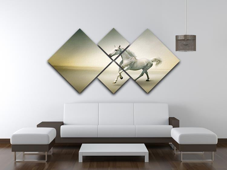 White horse in motion 4 Square Multi Panel Canvas - Canvas Art Rocks - 3