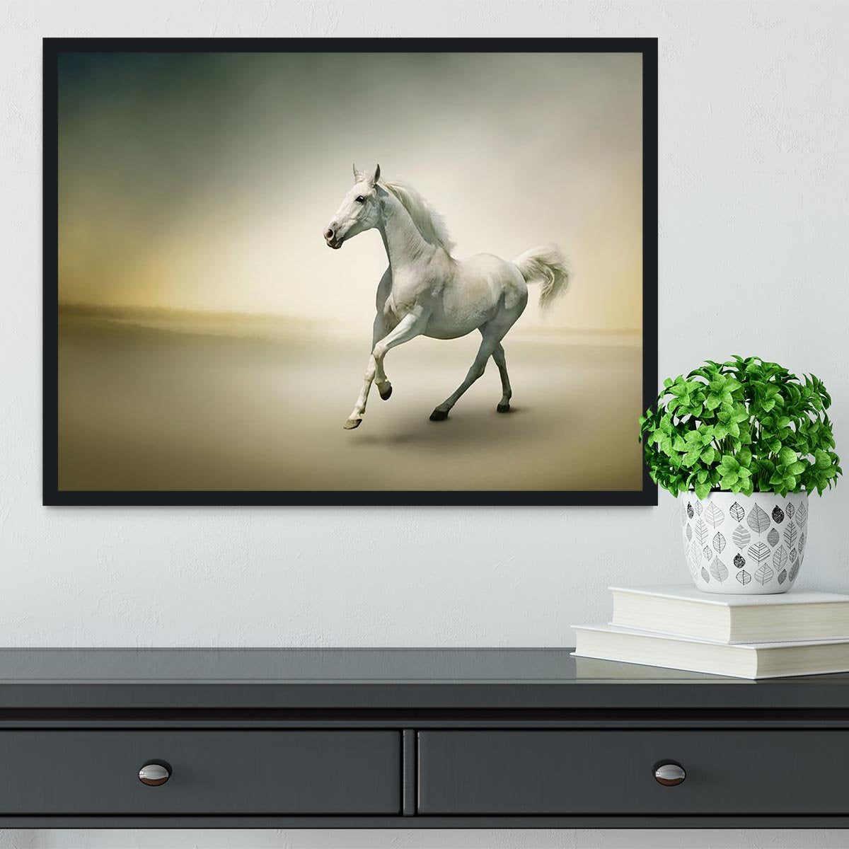 White horse in motion Framed Print - Canvas Art Rocks - 2