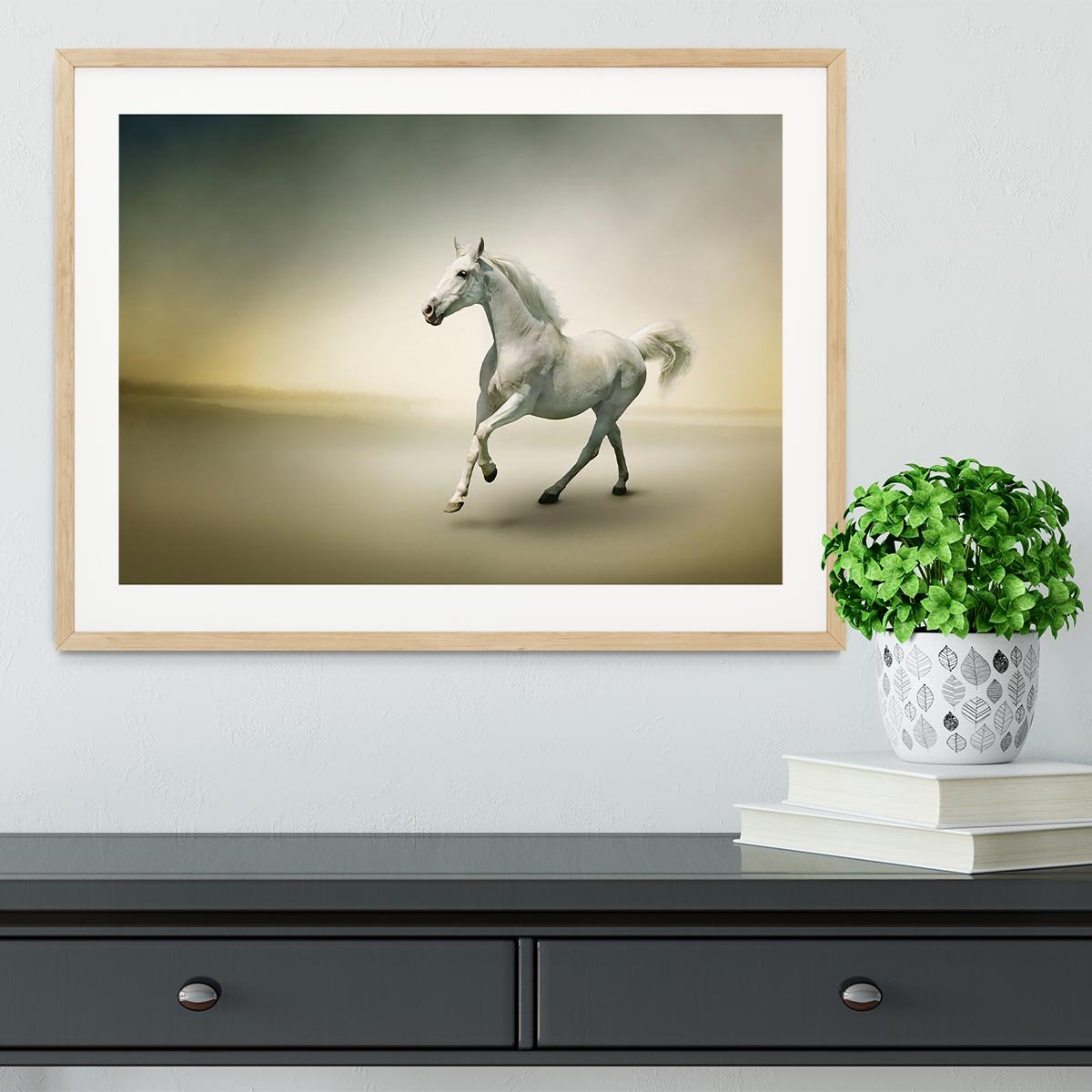 White horse in motion Framed Print - Canvas Art Rocks - 3