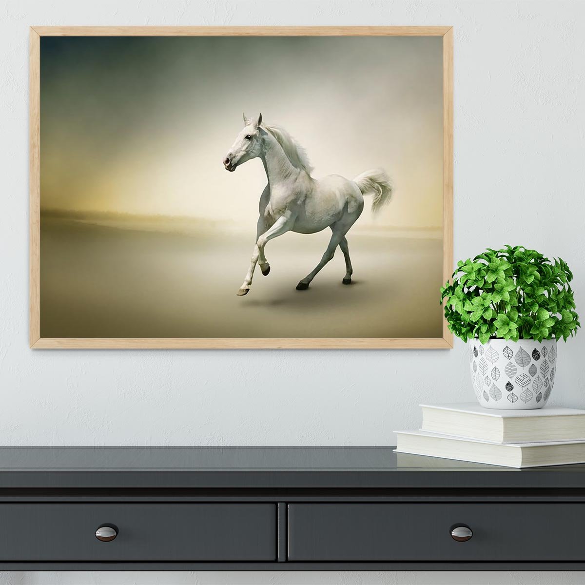 White horse in motion Framed Print - Canvas Art Rocks - 4