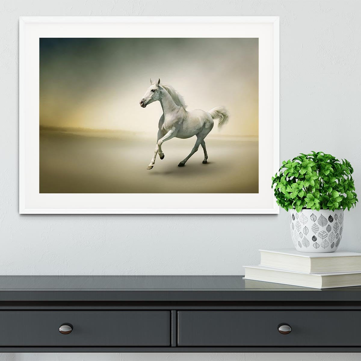 White horse in motion Framed Print - Canvas Art Rocks - 5