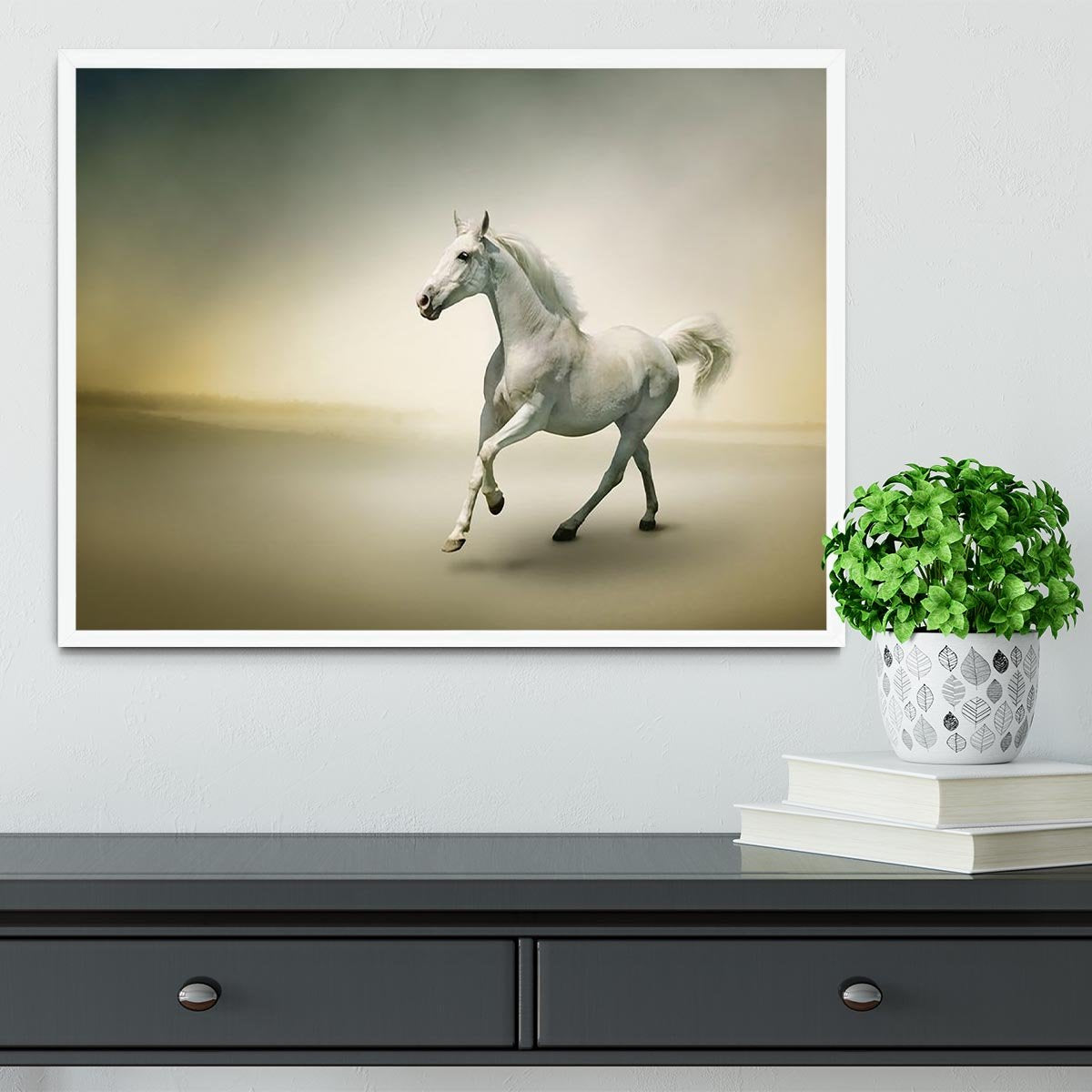 White horse in motion Framed Print - Canvas Art Rocks -6