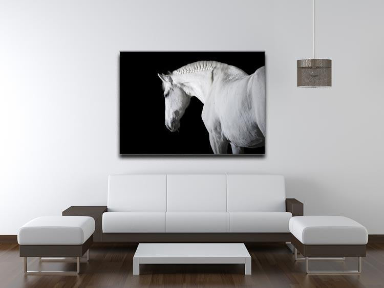 White horse on the black background Canvas Print or Poster - Canvas Art Rocks - 4