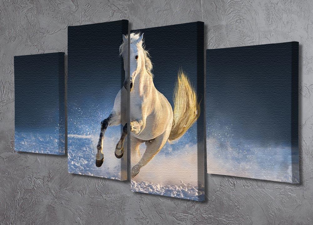 White horse run in snow at sunset 4 Split Panel Canvas - Canvas Art Rocks - 2