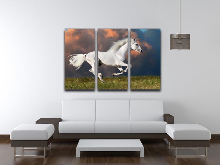 White horse runs gallop on the dark sky 3 Split Panel Canvas Print - Canvas Art Rocks - 3
