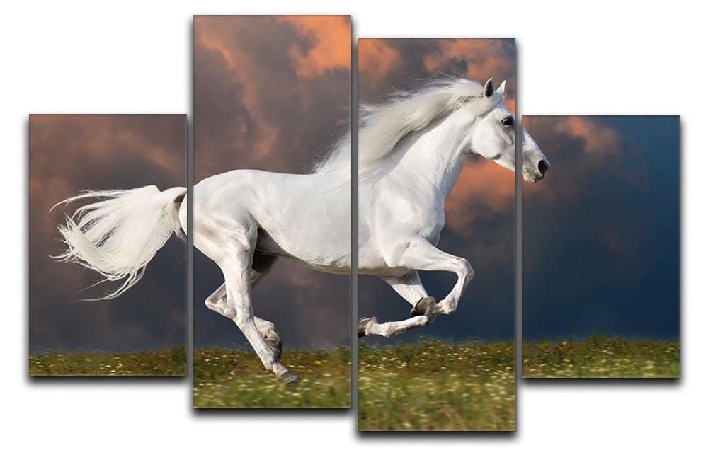 White horse runs gallop on the dark sky 4 Split Panel Canvas - Canvas Art Rocks - 1