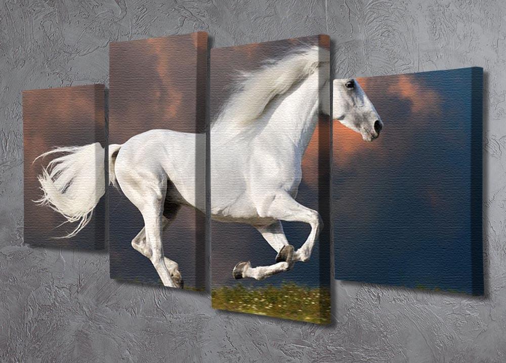 White horse runs gallop on the dark sky 4 Split Panel Canvas - Canvas Art Rocks - 2