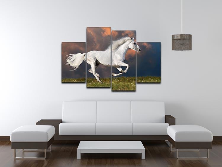 White horse runs gallop on the dark sky 4 Split Panel Canvas - Canvas Art Rocks - 3