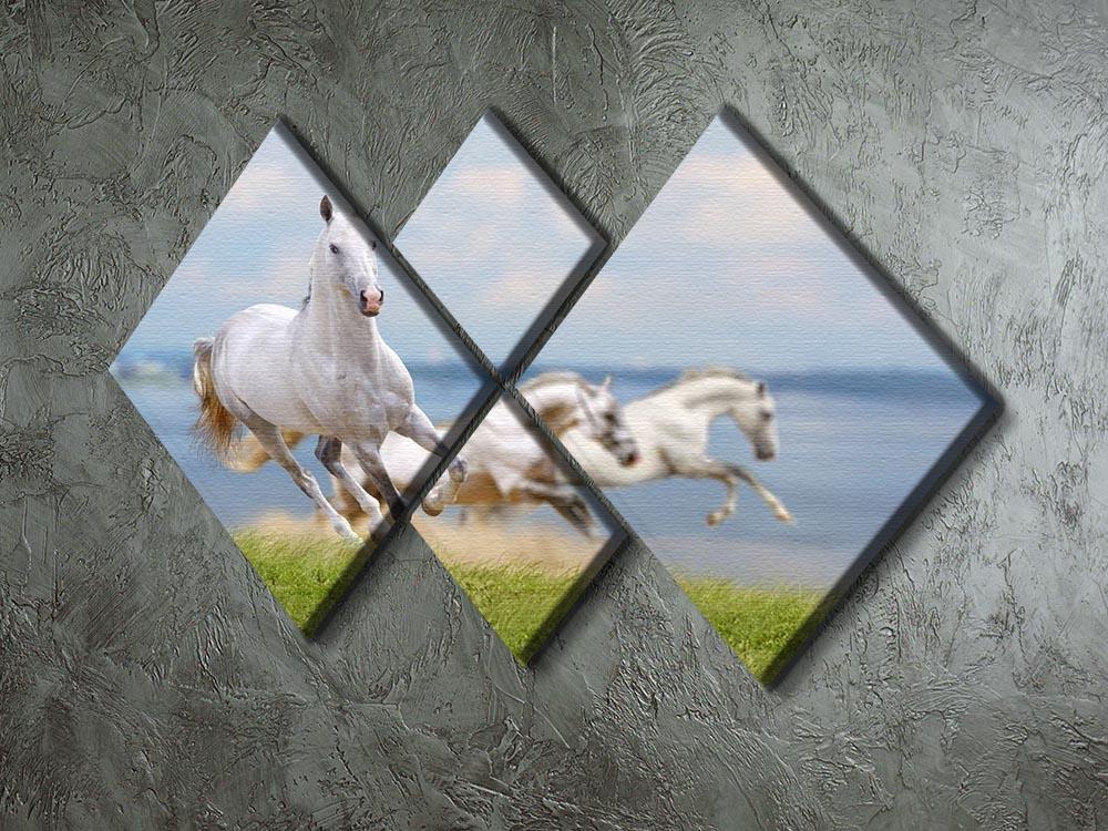 White horses running near water 4 Square Multi Panel Canvas - Canvas Art Rocks - 2